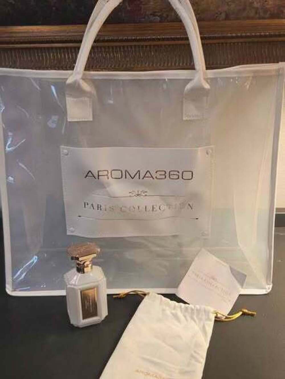 AROMA360 Paris My Way Room Spray/ PVC Tote with Vegan Leather trimmings.